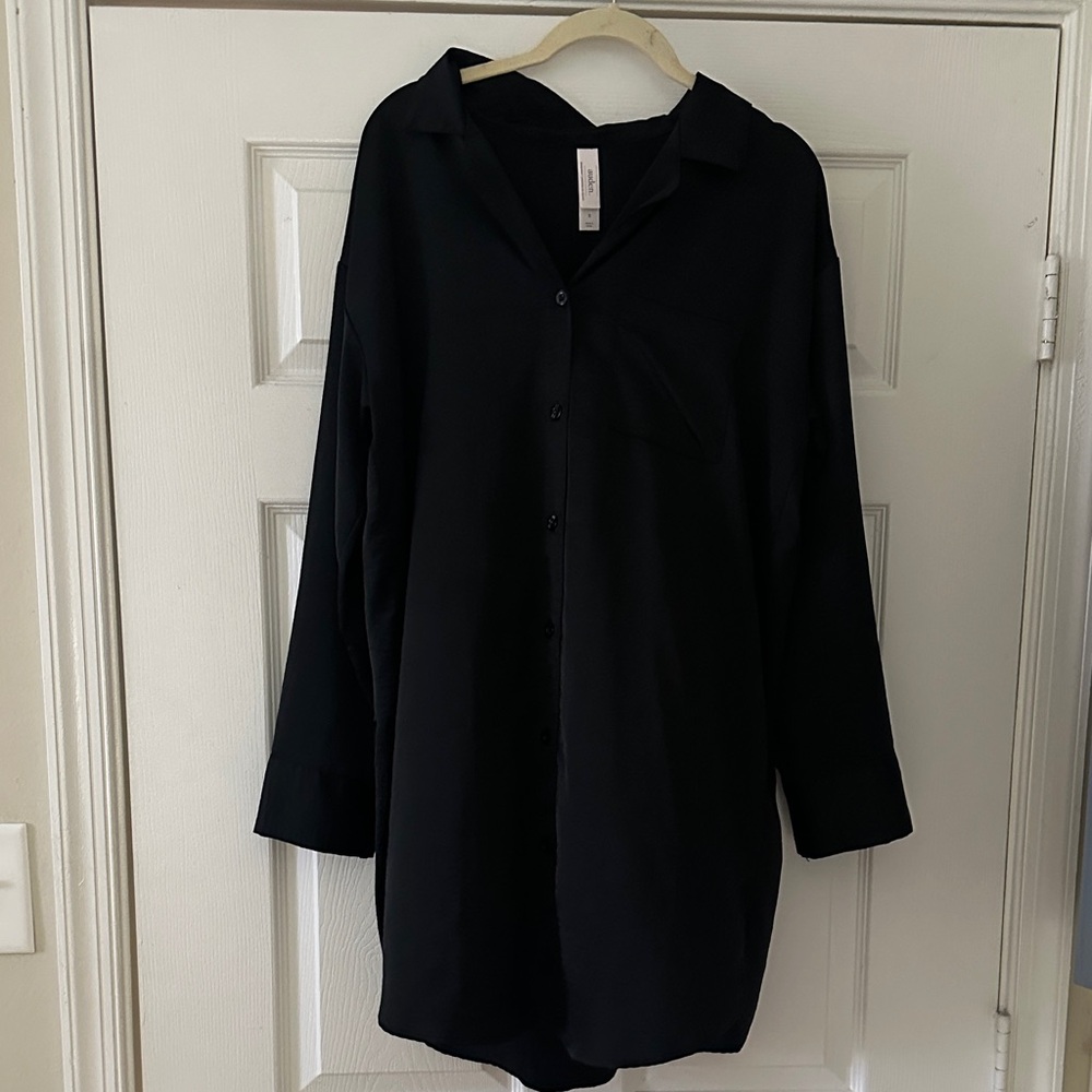 Auden Black Longline Button-Up Sleep Nightgown